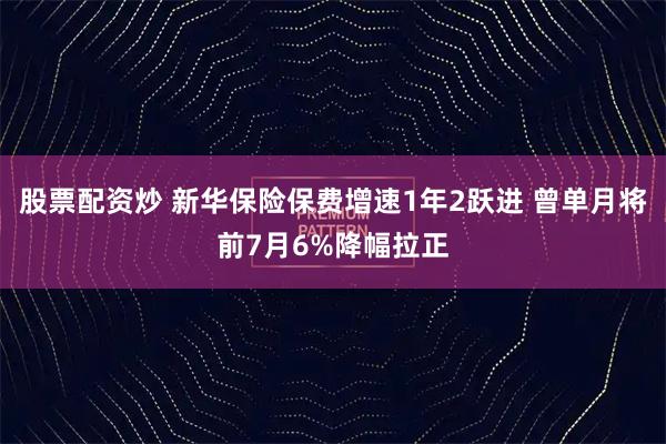 股票配资炒 新华保险保费增速1年2跃进 曾单月将前7月6%降幅拉正